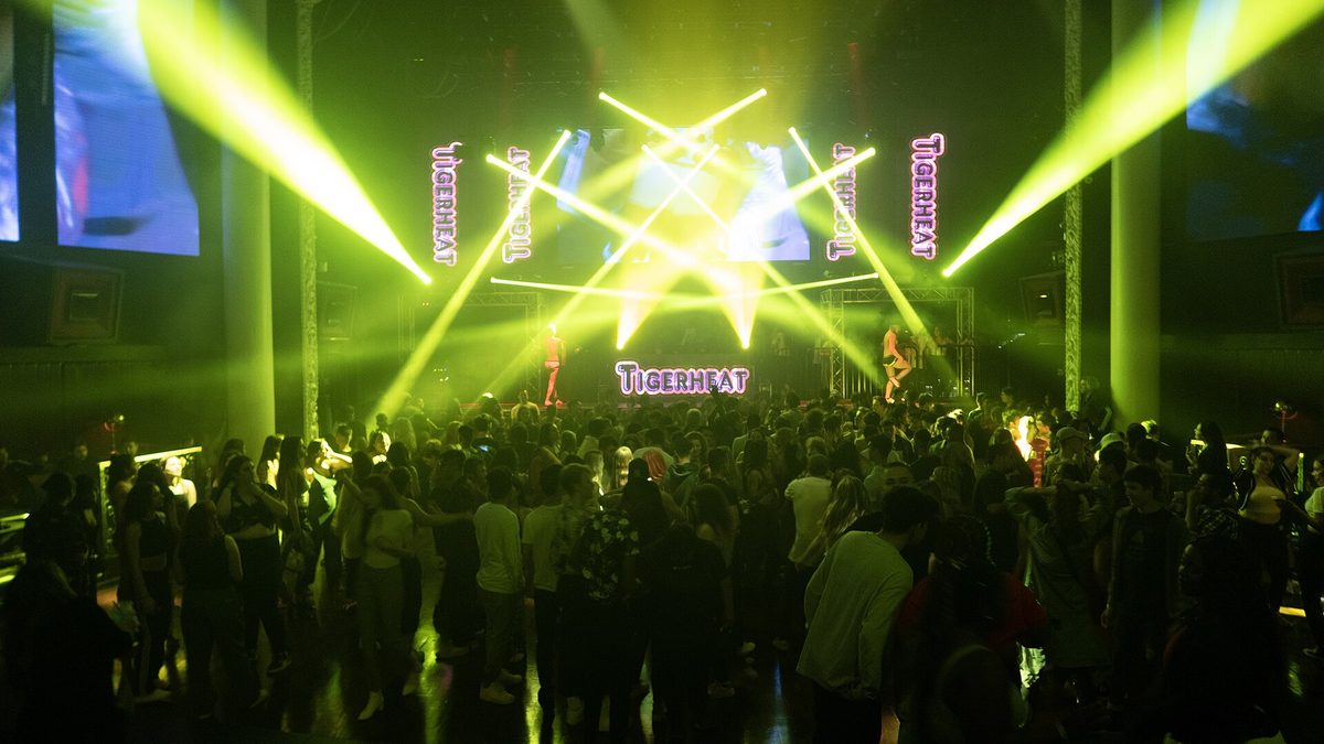 Dance floor with lasers (stock, illustrative)